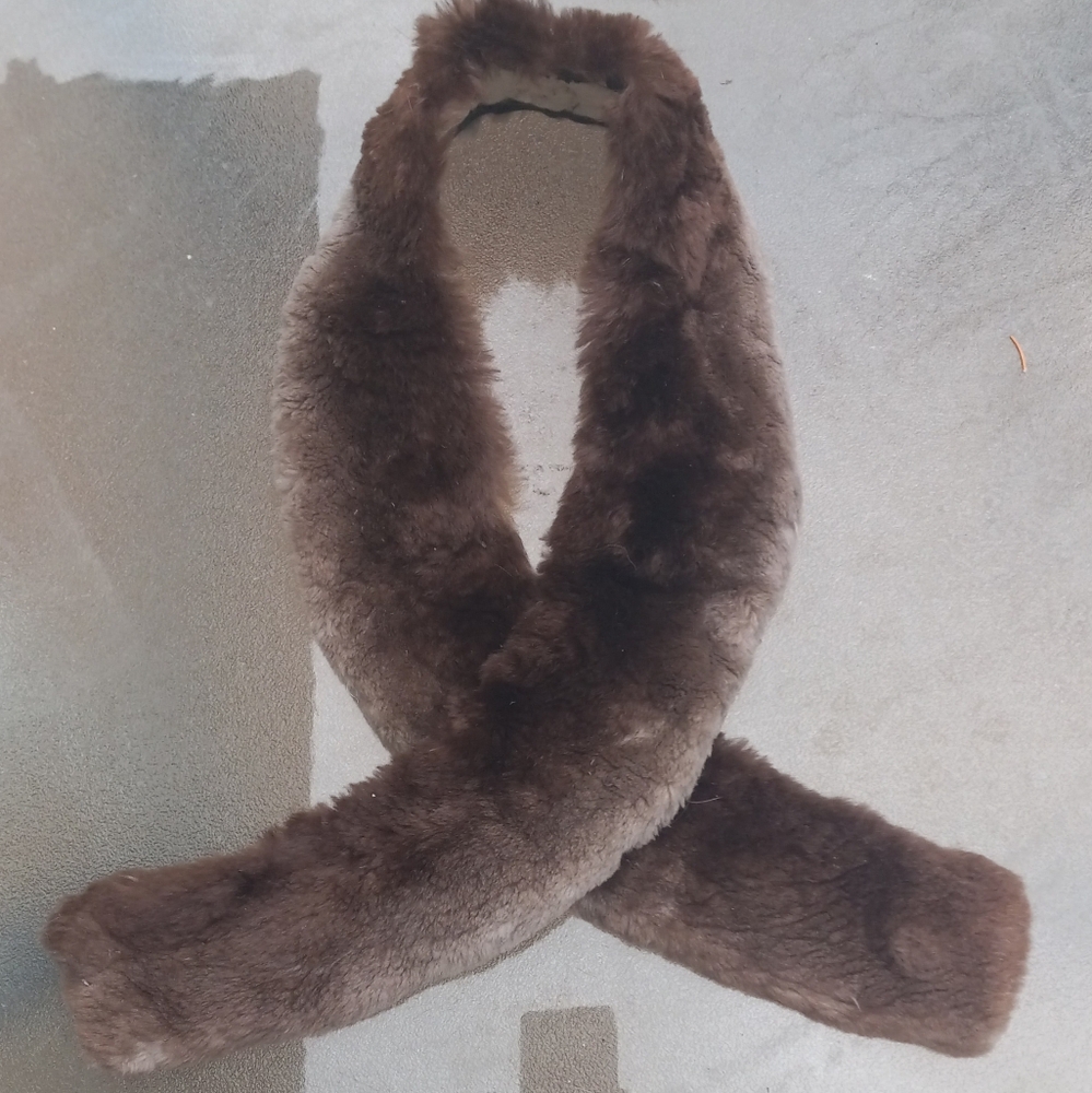Fur Collar 40s Vintage Sheared Long Grey-Brown